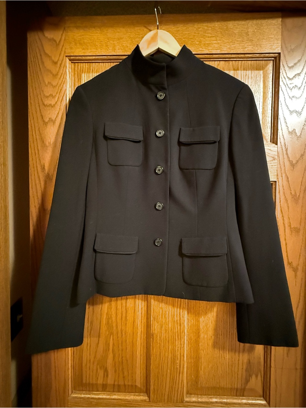 Tahari Black Stand Collar Button-Front Blazer - size 6
